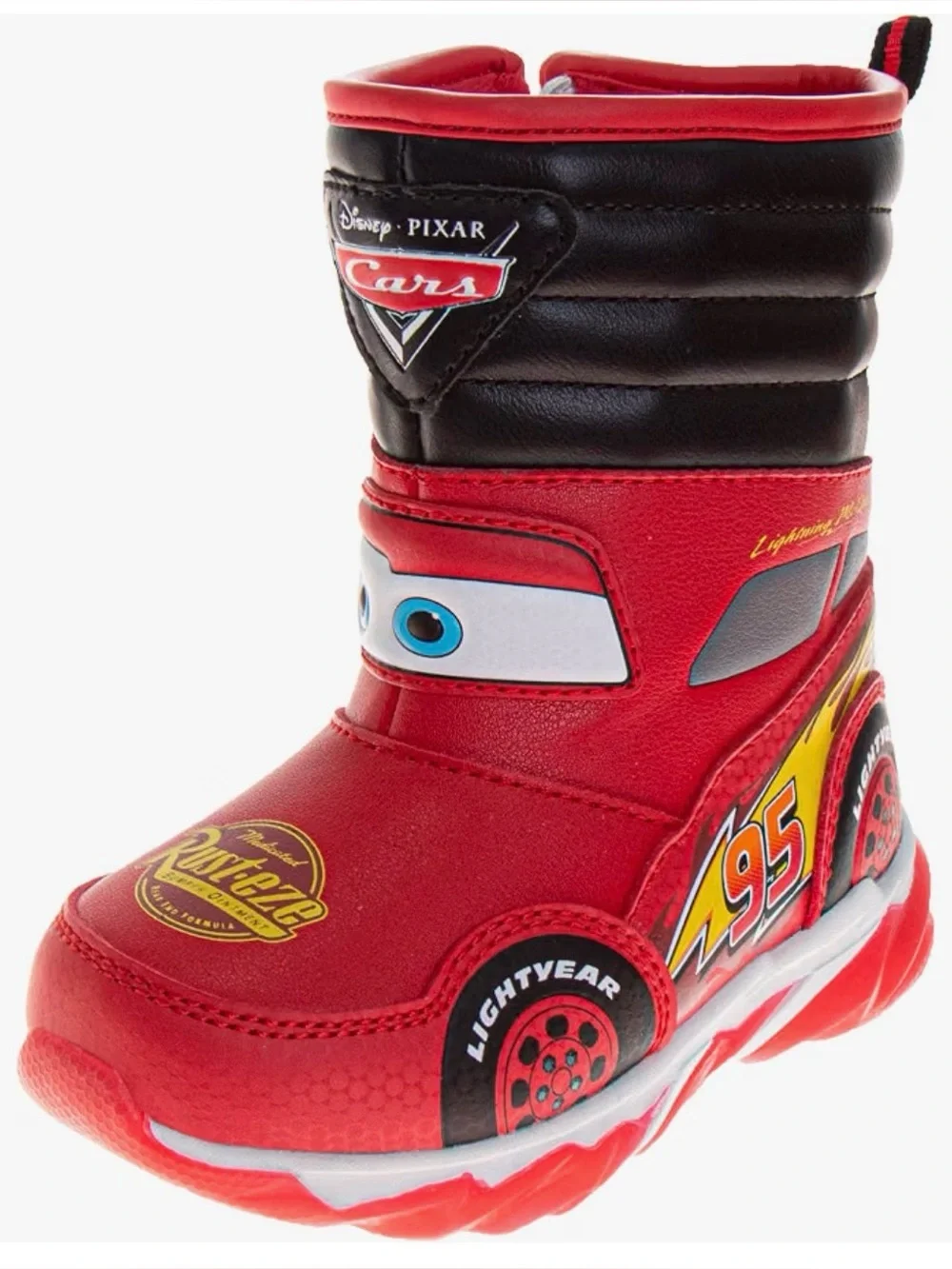 Disney Cars LED Light-Up Red Kids Water Resistant Boots, Size 11